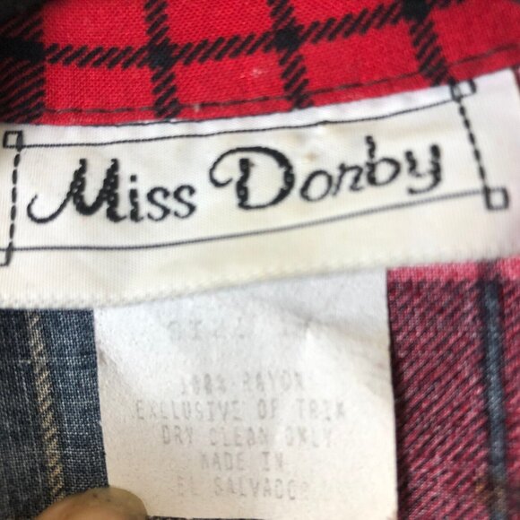 Miss Dorby 14 Dress Plaid Button Front Long Sleeve Red Black Collared Vintage - Picture 4 of 6